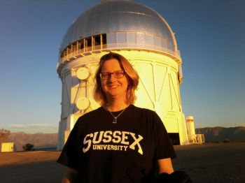 Professor Kathy Romer at the telescope in Chile