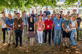 Delegates at the Calculus of Variations and Geometric Measure Theory conference on campus in July 2018, including Professor Alessio Figalli who is fifth from left.