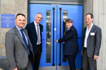 Chris Skidmore MP opens the Quantum Systems and Devices lab accompanied by Prof Adam Tickell, Phillip Harris and Prof Peter Kruger