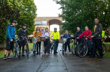 The Vice Chancellor led a group cycle train onto campus
