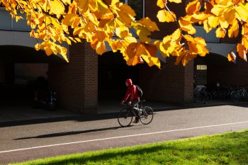 Student cycles through campus