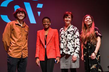 The three climate leader winners with Prof Rachel Mills