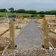 The new student garden is pictured under construction, with the South Downs in the background