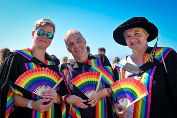 David pictured with Sasha Roseneil and Kate O'Riordan at Brighton Pride 2022