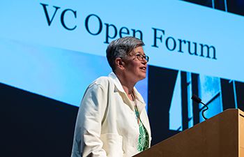 VC addressing crowd in ACCA