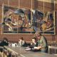 A photo of the mural 'Day’s Rest, Day’s Work', by Ivon Hitchens, photographed here in the 1960s in Mandela Hall in Falmer House. Mural pictured with students in the foreground.