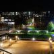 Campus lights at dusk.