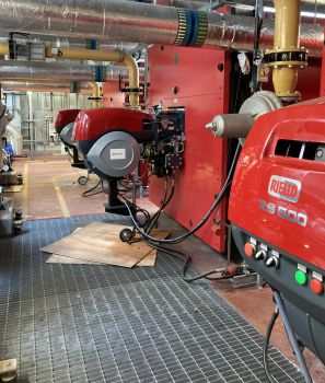 A series of district heating boilers in a row