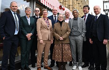 Vice-Chancellors of all 10 ResearchPlus universities pictured outside the Palace of Westminster
