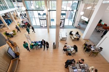 An image looking down over the inside of our new Student Centre