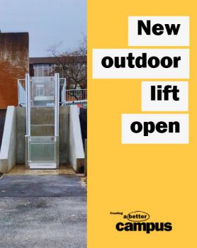 A photo of the lift with the words 'new outdoor lift open'