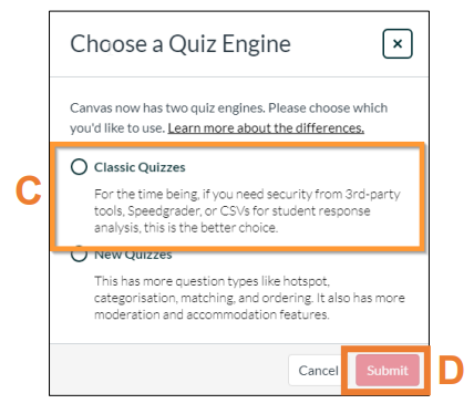 A screenshot of a page with an orange colored rectangle highlighting the content under "Classic Quizzes," indicating that the user should click on "Classic Quizzes"