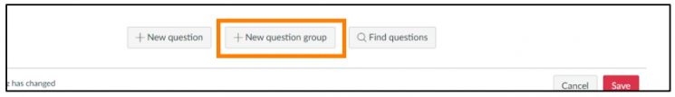 A screenshot of a page with an orange colored rectangle highlighting the part of the tutorial where the user selects "+ New question group".