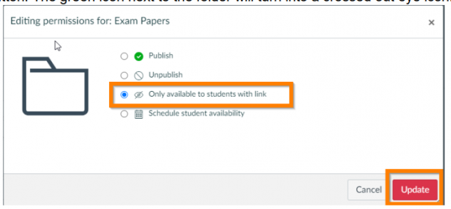 A screenshot of a page with an orange colored rectangle highlighting the sentence, 'Only available to students with link.'