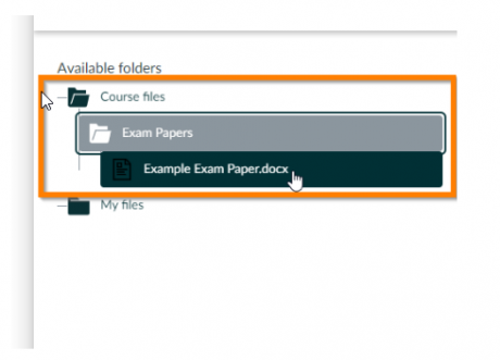 A screenshot of a page with an orange colored rectangle highlighting, 'Exam Papers' and 'Example Exam Paper. docx'.