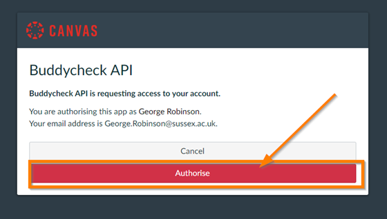 The Buddycheck API authorise message