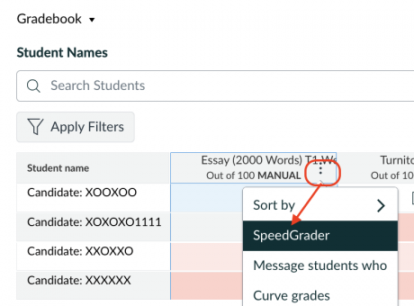 Finding SpeedGrader from the GradeBook