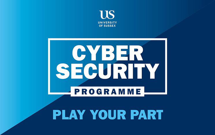 Branded image with the words, Cyber Security Programme. Play your part set on top of a light blue and dark blue gradient background